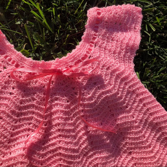 Handmade Crochet Baby Pink Dress - Picture 3 of 4